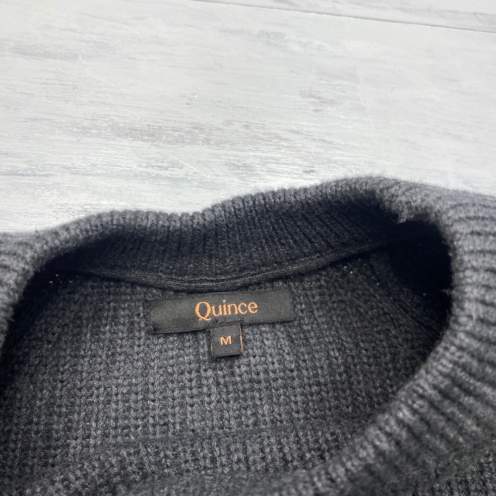 Quince Organic Cotton Ribbed Stitch Crewneck Sweater Mens M Charcoal Heather - Picture 2 of 8